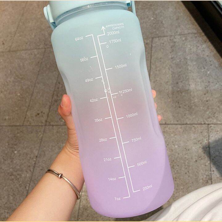 ขวดน้ำ-2000ml-พร้อมหลอด-กระบอกน้ำบอกเวลา-พลาสติกอย่างดี