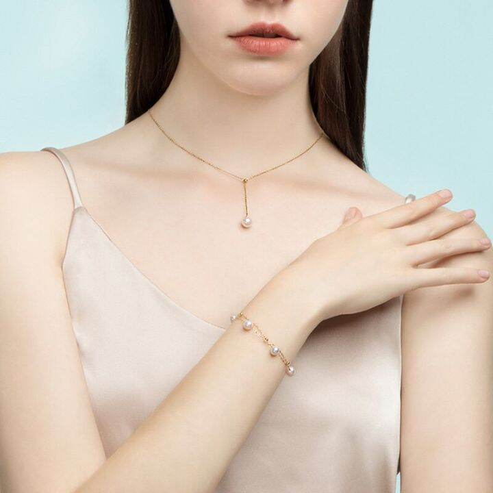 สร้อยข้อมือ-nymph-แท้18k-พร้อมไข่มุกน้ำจืดธรรมชาติ-au750แท้ของขวัญเครื่องประดับสวยงามโซ่ปรับได้สำหรับผู้หญิง