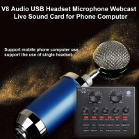 Alithai V8 Audio USB Headset Microphone Webcast Live Sound Card for Phone Computer