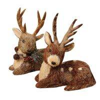 Straw Grass Elk Ornament Woven Christmas Sitting Deer Doll Animal Figurine Decor