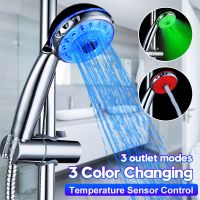 3 Mode 3 Color Led Shower Head Light Sprinkler Adjustable Temperature Sensor Bath Sprinkler Colorful Flash Bathroom Shower Head