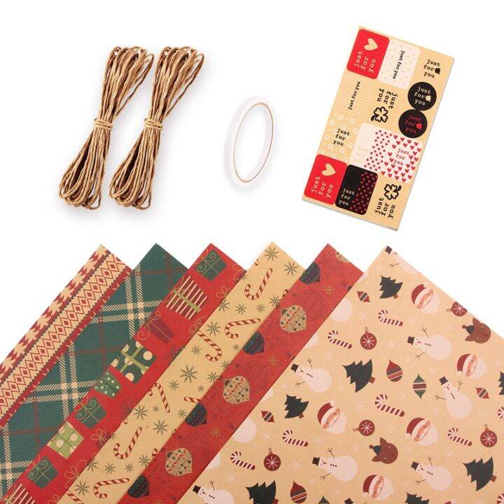 christmas-gift-wrapping-paper-6-pcs-kraft-paper-70x50cm-with-6-unique-designs-with-jute-string-and-tags