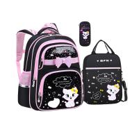 Korean Primary PU Leather School Bag Fashion Girls Orthopedic Schoolbag With Cute Cat Backpack Mochila