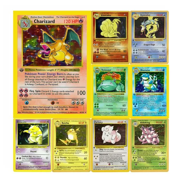 10Pcs/set 1999 pokemon cards 1st edition Charizard Raichu Mew Vulpix ...