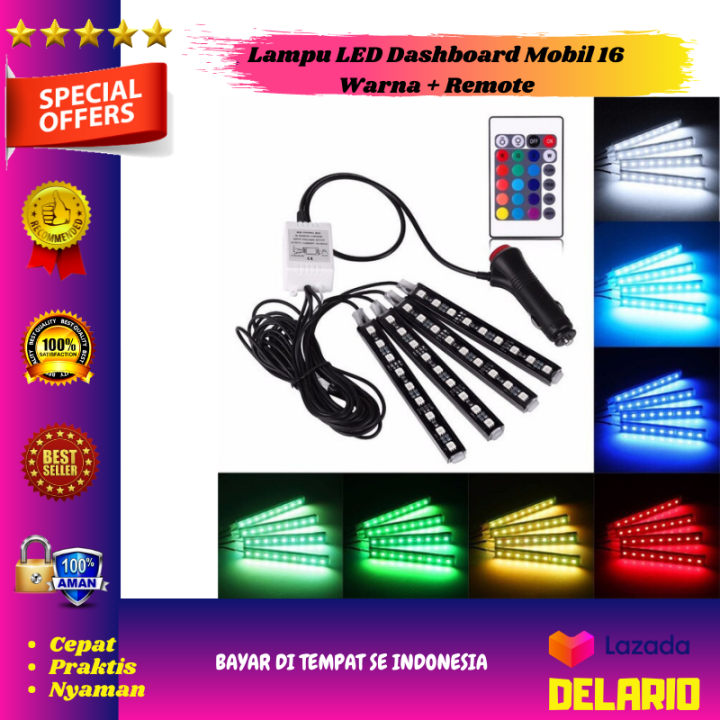 Delario Lampu Led Kolong Dashboard Mobil Warna Remote Lampu