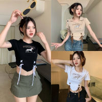 พร้อมส่ง เสื้อไหมพรมแขนสั้นคอปก ครอปสั้น เท่กำลังดี