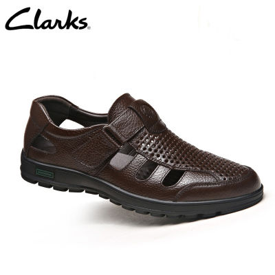 Clarks_Collection Hapsford Cove Mens Casual รองเท้าหนังส้นแบนสีน้ำตาล