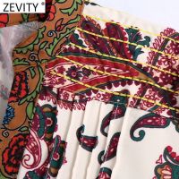 Zevity Women Vintage V Neck Paisley Casual Smock Blouse Ladies Chic Press Totem Floral Print Femininas Shirts Blusas Tops LS9336