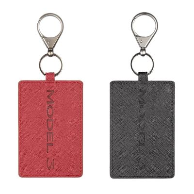 huawe 2 Pcs Key Card Holder For Tesla Model 3 Anti-Dust Light Leather With Keychain For Tesla Model 3 Accessories - Black Red