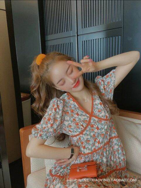 orange-rose-dresses-เดรสผ้าเกาหลี-ลายดอกสีส้ม-บุซับในผ้าเนื้อสวยมากกก