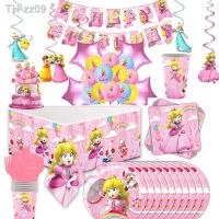 ✢ Princess Peach Birthday Party Decorations Disposable Cup Plates Napkin Tablecloth Kids Girls Birthday Party Supplies Baby Shower