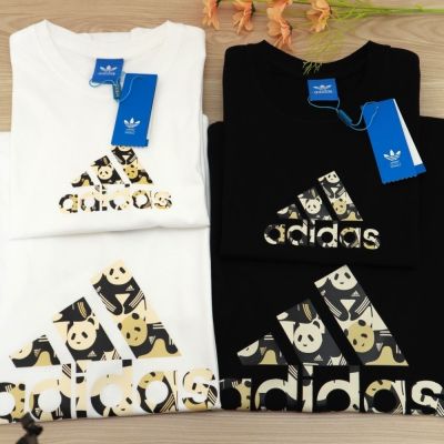 Adidasˉnew อาดิดาสดั้งเดิมเสื้อยืดผ้าฝ้ายใหม่เสื้อลำลองพิมพ์โลโก้แพนด้าคู่กีฬาหลวมระบายอากาศได้ดีเสื้อน่ารักแขนสั้นระบายอากาศได้ดีสำหรับฤดูร้อน