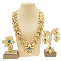 【lz】﹊┇┅  Yulaili-24K Gold Plated Jewelry Set Colar Original Pulseira Brincos Anel Party Fashion Frete Grátis