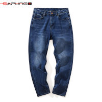 Autumn Winter Plus Velvet Thick Mens Jeans Blue Loose Straight Casual Business Denim Trousers Elastic Soft Middle-aged Men Pant