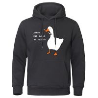 Peace Was Never An Option Cartoons Print Sweatshirts Men Fashion Warm Clothing Autumn Hooded Big White Duck Funny Hoodie Size XS-4XL