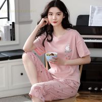 【JH】Spring Summer Polyester Women Sleep Lounge Pajama Floral Printting Pajama Sets Cartoon Pyjamas Sleepwear Size 3XL 5XL Homewear