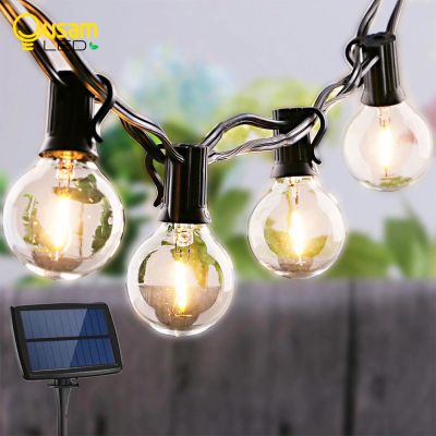 LED String Lights Solar Power Glass Bulb Electric Garland Retro Edison 25ft Lighting String Umbrella Light for Garden Christmas