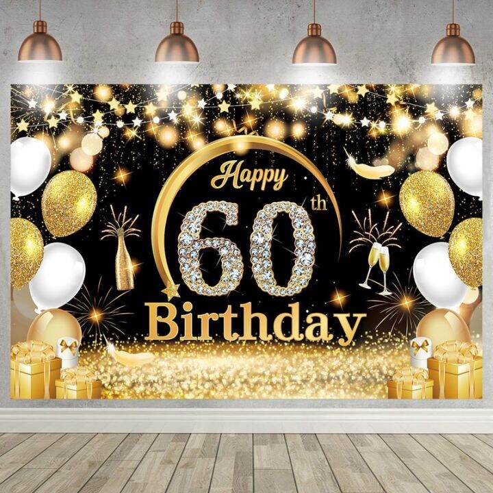 Happy 60th Birthday Backdrop Background Banner For Man Woman Balloon ...