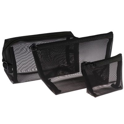 1Pc Black Transparent Mesh Storage Bag Women Cosmetic Bag Portable Travel Toiletry Organizer Pouch Coin Purse