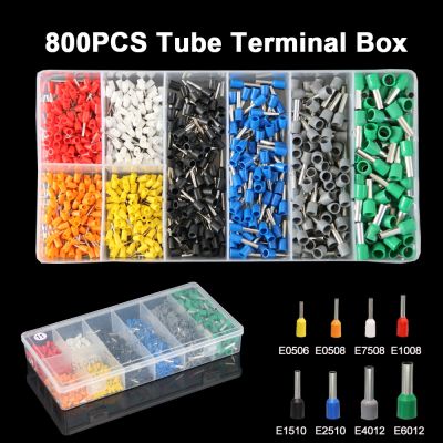 ﹊ 800pcs AWG22-10 0.5-6mm2 Tube Terminal Kit Insulated Tubular Sleeves Ferrule Ends Cable Wiring Electrical Crimp Terminals Set