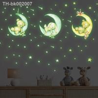 ✿♕ Tiny Cute Luminous Wall Stickers Teddy Bear on the Moon Stars Glow in the Dark Wall Decals for Kids Room Baby Nursery Home Decor
