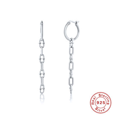 ROXI Tassel Chain Huggie Earrings Minimalism Long Hoop Earrings for Women Girl 925 Sterling Silver Jewelry Pendientes Plata 925