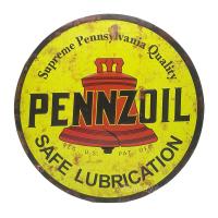 ป้ายสังกะสีวินเทจ Pennzoil Safe Lubrication, 38 ซม. (ปั๊มนูน)