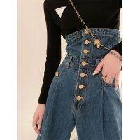 COD Hot Selling·Straight jeans womens 2022 large size Loose and Thin High Waist Wide Leg pants Design Sense กางเกงถูพื้น