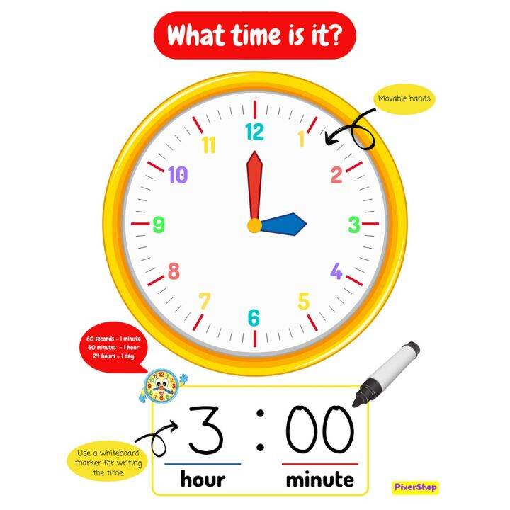 Colorful Clock with Movable Hands Laminated Lazada PH