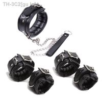 【CW】▥■☒  Leather Metail Sex Handcuffs Ankle Cuffs and Collar Slave Bdsm Bondage Set for Couples Erotic Womens