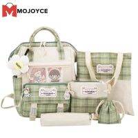 MOJOYCE 5ชิ้น Kawaii เป้สำหรับสาวๆสไตล์ P Reppy ลายสก๊อตขนาดใหญ่ไหล่ Mochila แพ็ค