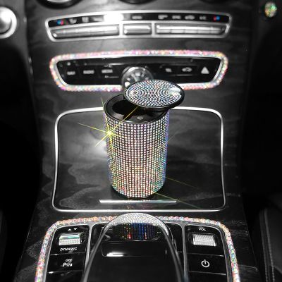 hot！【DT】∏▤  Rhinestone Smoke Ash Cup Cover Multifunctional Personality Glitter Decoration Car Ashtray