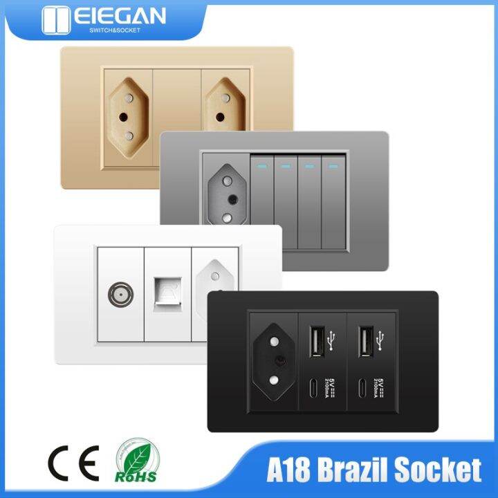 A18 BR PC Panel Wall Outlet 220v Socket Light Switch With USB Port