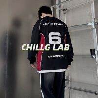 CHILLG LAB เสื้อยืดผู้ชายแขนยาวฤดูใบไม้ร่วงใหม่สไตล์อเมริกันหนักถนนสูงชุดมอเตอร์ไซค์หลวมขนาดใหญ่