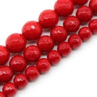 Natural Faceted Red Coral Stone Round Loose Spacer Beads 6/8/10mm Jewelry Handmade Necklace Bracelets DIY Making Accessories 15" DIY accessories and o