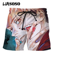 LIASOSO Anime Shorts Jujutsu Kaisen Manga Crazy Face Beach Shorts Swimming Boardshorts Casual Pants Men Women 3D Print Fashion