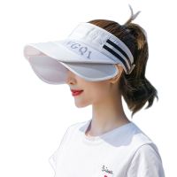 [hot]New Style Womens Beach Hat Empty Top Sun Viosr Hats Wide Long Brim Sports Beach Sun Visor Hat Caps Woman Sun Hats Neck Rope