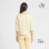 เสื้อยืด เสื้อยืดผู้หญิง GSP Blouse เสื้อยืดแขนยาวลายริ้วสีเหลือง Lucky Stripes (P9XBYE)