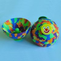 【CC】✴  Half Side Bouncing Kids Indoor Outdoor Fun Camouflage Pop Bowl Spinning Top Decompression Elastic