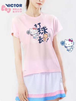 เสื้อยืดแขนสั้น Victory Hello Kitty แบบแบดมินตัน VICTOR สำหรับผู้หญิงเสื้อยืดแฟชั่น T-KT203 202