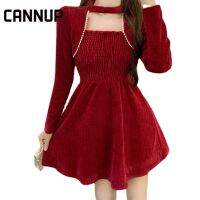 CANNUP ชุดสีแดง ชุดคริสต์มาส แขนยาว กระโปรงสั้น Dresses A22M03D