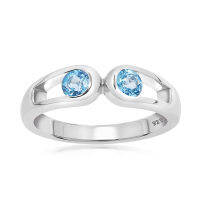 CHRISHA_แหวนเงินแท้ 925 ประดับพลอยบลูโทแพซ (Blue Topaz) และเคลือบด้วยทองคำขาว ขนาด 7.5 *บริการปรับขนาดแหวนฟรี แชทกับร้านก่อนสั่งซื้อ*