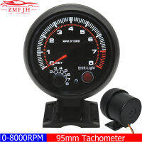 0-8000รอบต่อนาที T Achometer 95มิลลิเมตร Tacho วัดรอบต่อนาทีเมตรที่มีแสงไฟสีขาว LED เปลี่ยนแสงสำหรับ1-8กระบอกเบนซินรถแข่ง12โวลต์