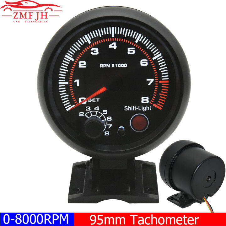 0-8000รอบต่อนาที-t-achometer-95มิลลิเมตร-tacho-วัดรอบต่อนาทีเมตรที่มีแสงไฟสีขาว-led-เปลี่ยนแสงสำหรับ1-8กระบอกเบนซินรถแข่ง12โวลต์