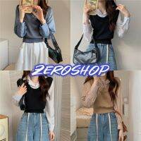 Zero shop?พร้อมส่ง? (Zero-J153) เสื้อไหมพรม สไตล์นักเรียนเกาหลี เสื้อกั๊กติดเสื้อเชิ้ต น่ารักมาก