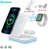 ZZOOI Smart Phone Qi Fast Wireless Charger Stand For iPhone 14 13 11 12 X 15W Charging Station Dock for Apple Watch 7 AirPods 2 Pro