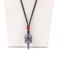 ZZOOI Handmade Natural Stone Black Hematite Buddha Head Pendant Rope Chian Necklace Jewelry for Men and Women N016