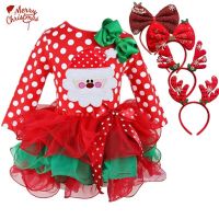 Baby Christmas Clothes For Girls Polka Dots Long Sleeve Red Santa Claus Cosplay Costume Cute Christmas Party Princess Dress