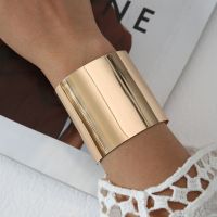 【CW】DIEZI Vintage Hip Hop Wide Cuff Bangles Simple Gold Silver Color Metal Bangle For Women Men Couple Pulseras Bracelets Bangles