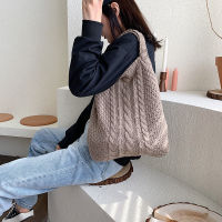 Autumn and winter tote bag Japanese wool sweater soft knit shoulder bag simple casual style storage bag student female bag